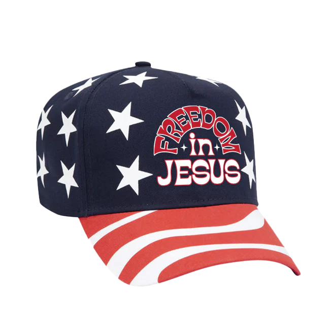 Freedom in Jesus American Flag Ball Cap - Red/Navy